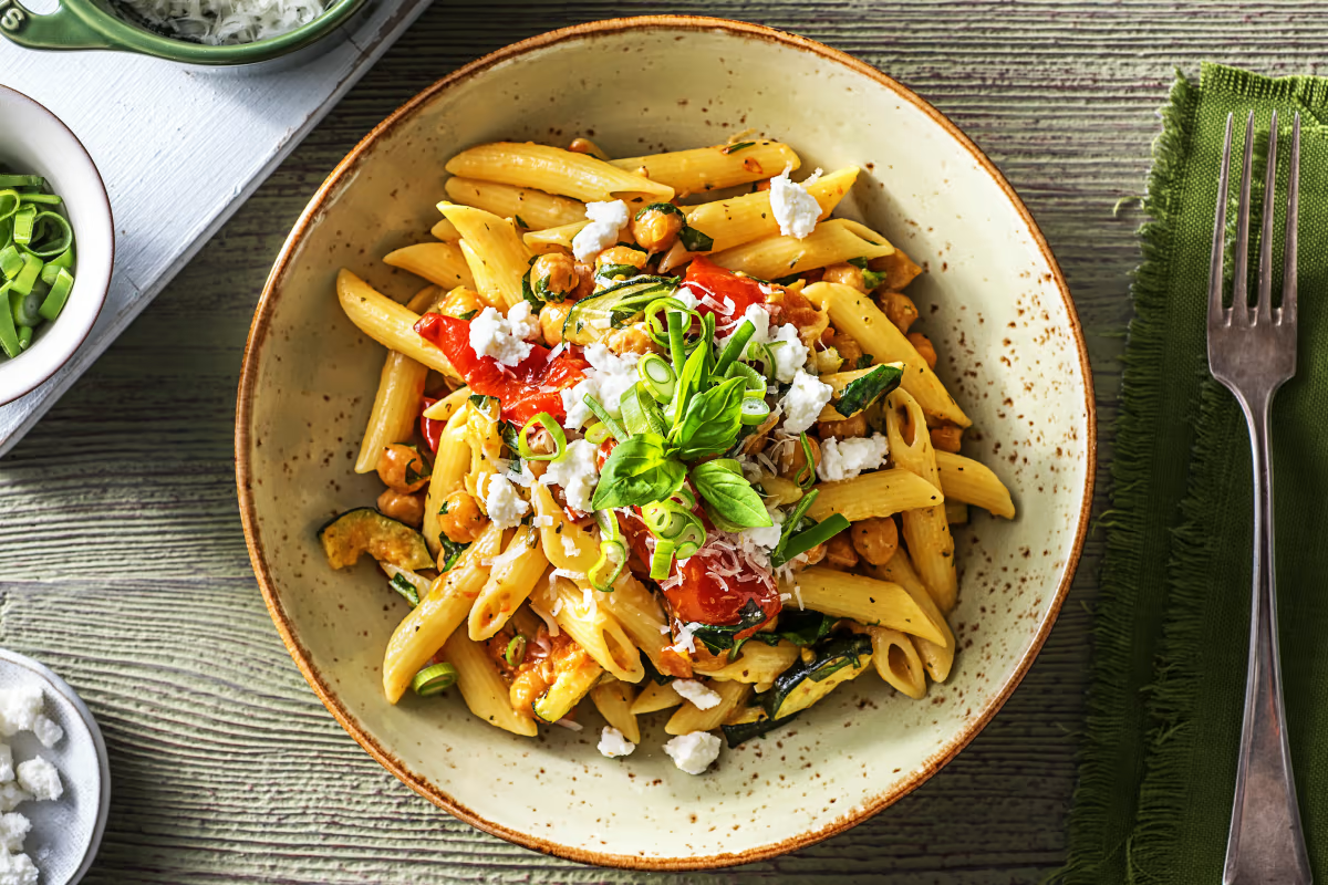 Goat Cheese Penne with Roasted Zucchini - Bermy Recipe Box