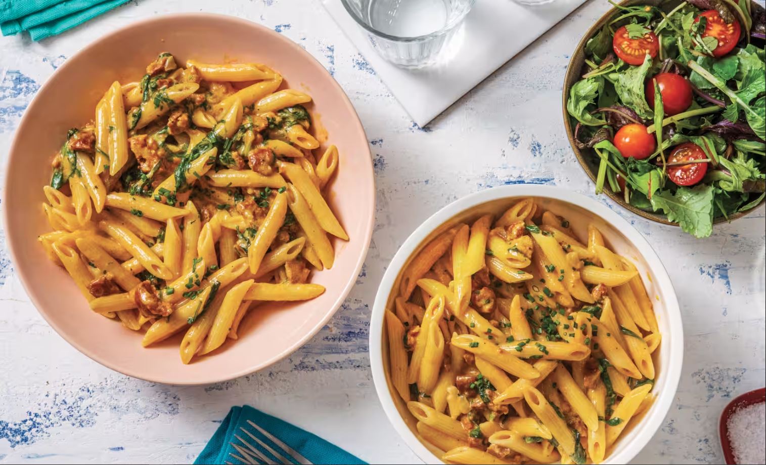 Creamy Chorizo Carbonara with Baby Spinach and a Balsamic Side Salad - Bermy Recipe Box