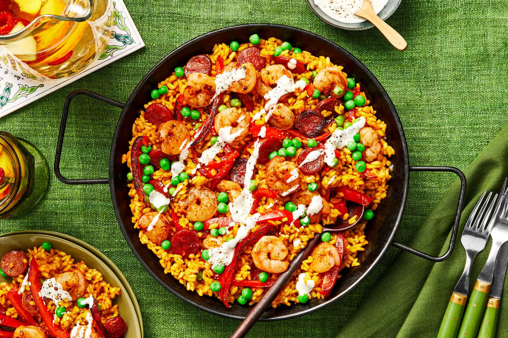 Shrimp & Chorizo Paella with Peas, Bell Pepper and Garlic Aioli - Bermy Recipe Box