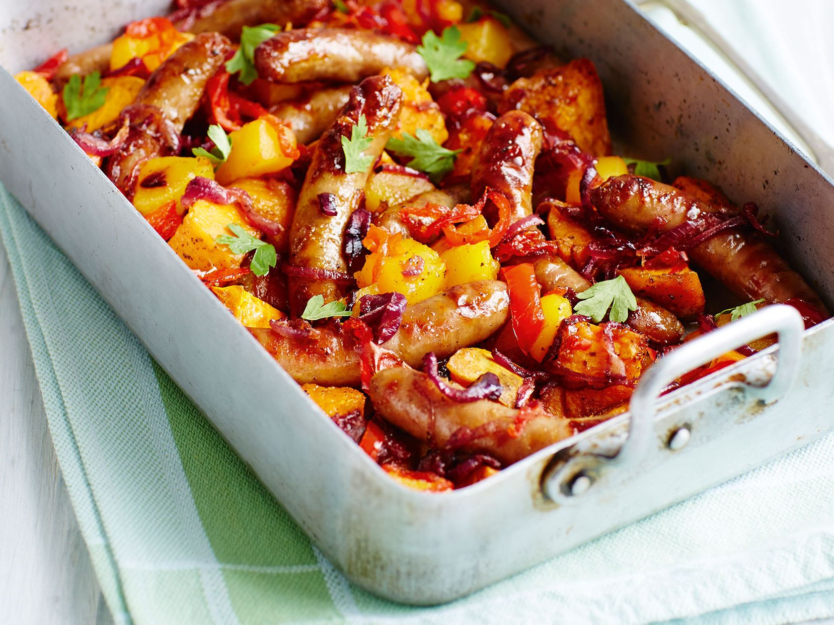 No Prep Caribbean Sausage Traybake with Peppers and Mango Chutney - Bermy Recipe Box