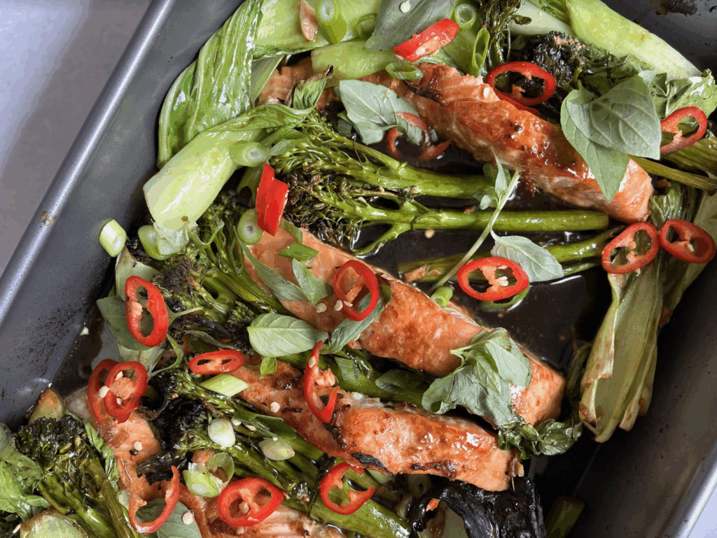No Prep Teriyaki Salmon and Greens - Bermy Recipe Box